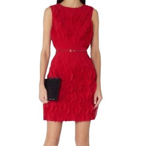 REISS Jasmine Ruffle Detail Sleeveless Crafted Sleeveless Mini Dress, Cherry Red